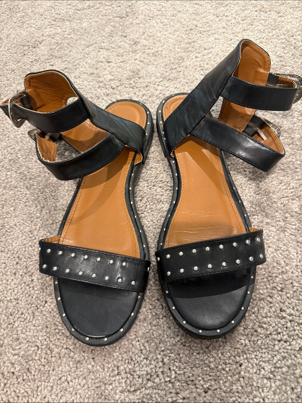 Black Studded Strappy Western Sandals Size 10
